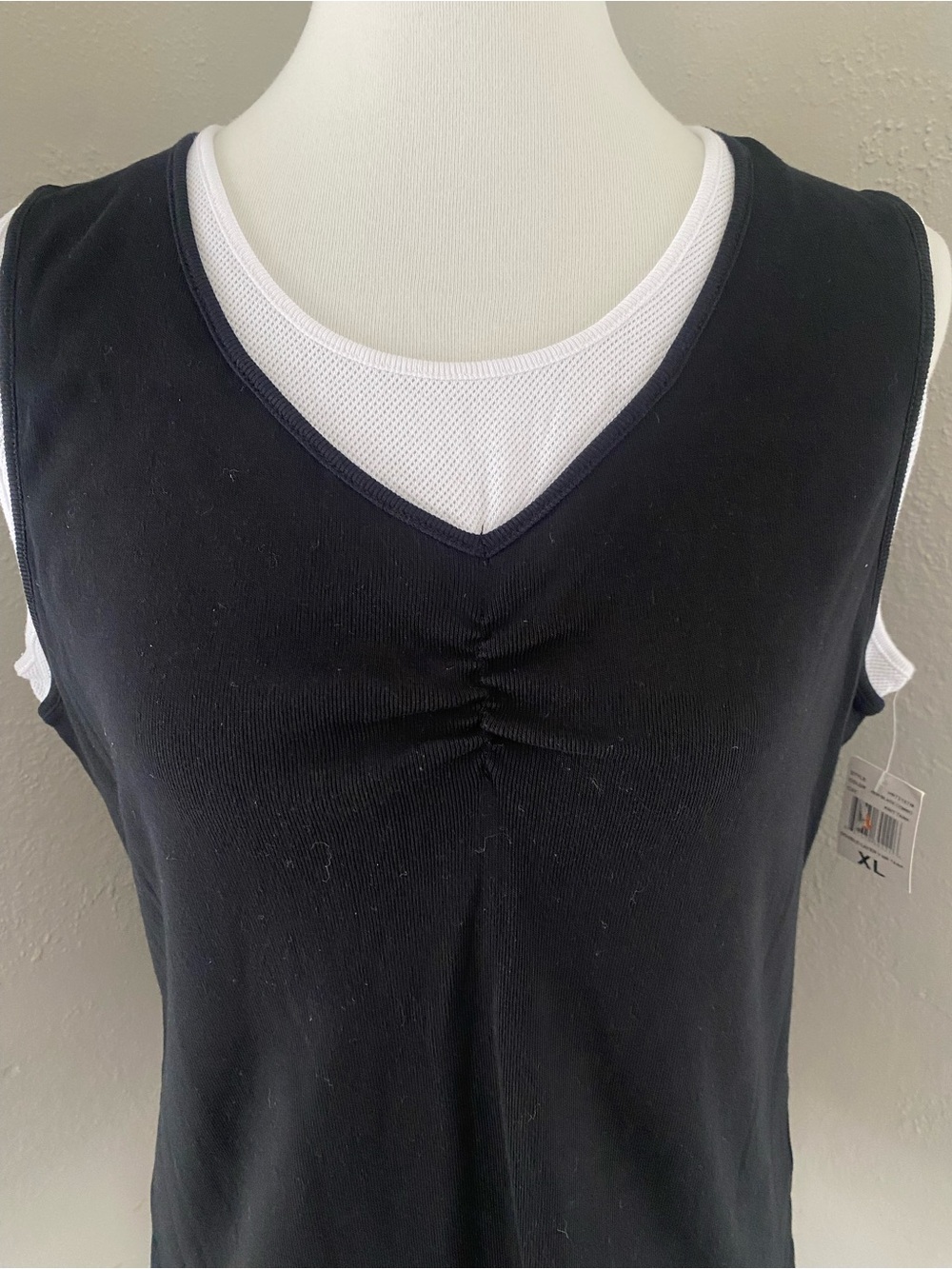 Vtg NWT Black Double Layer Ruche Mesh Sporty Tank Top Minimalist Everyday Casual - Picture 2 of 11